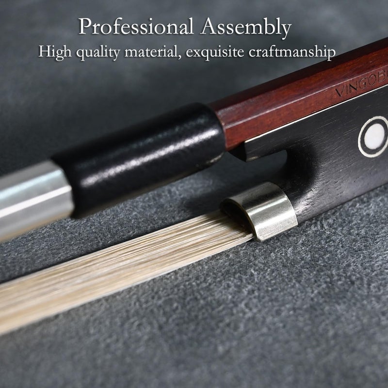 VINGOBOW Brazilwood Violin Bow 4/4 Full Size 74.5cm Ebony Frog Natural Mongolian White Horsehair Well Balanced Sweet Tone - Image 4